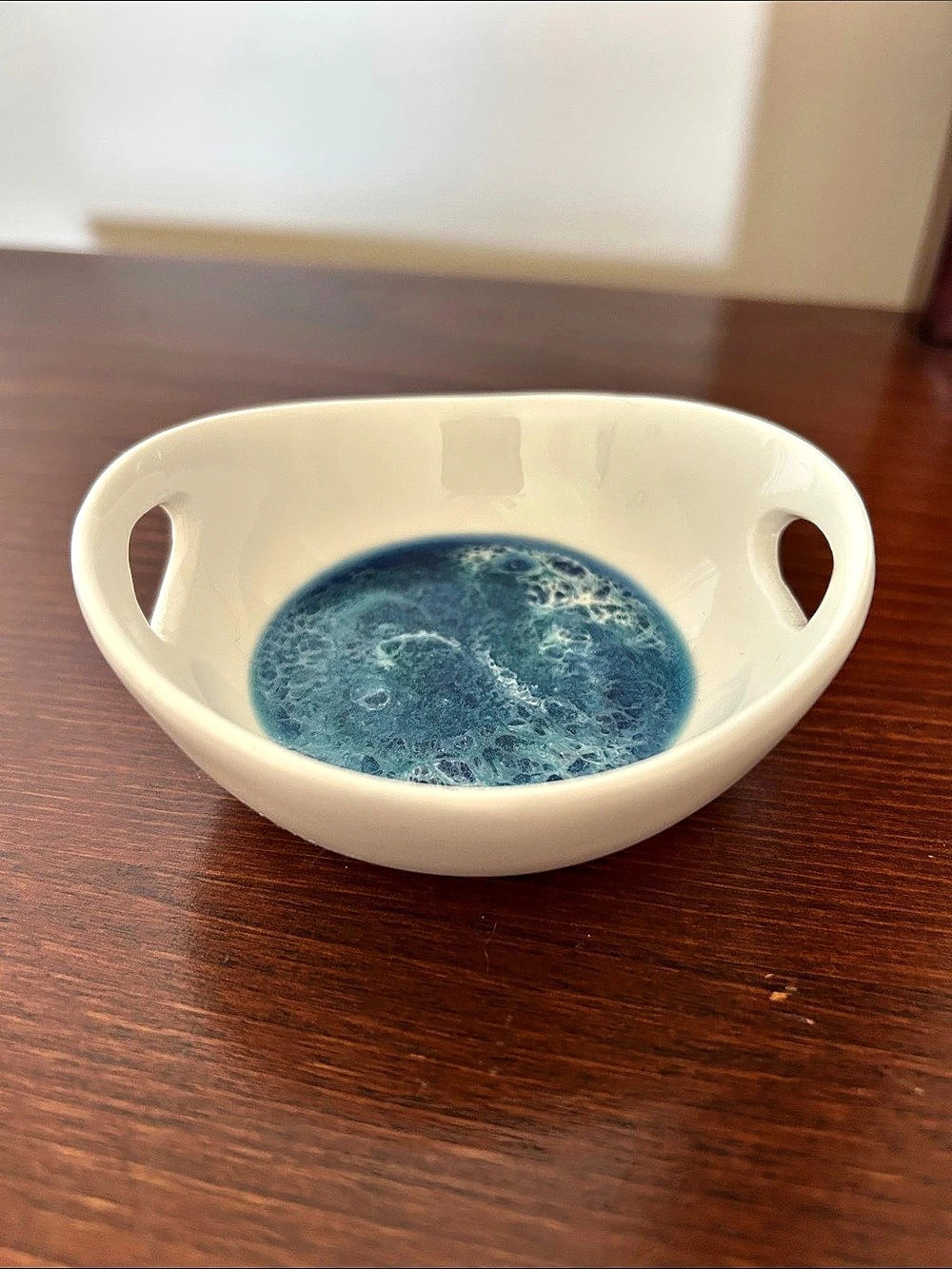 Small Ceramic Trinket Dish with Ocean Resin Pattern